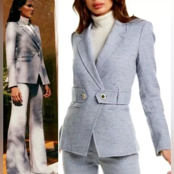 Veronica Beard Russell Belted Dickey Jacket Blazer in Blue - Picture 1 of 10